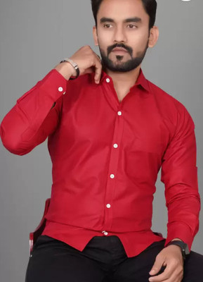 GreenFlair Men Solid Formal Red Shirt
