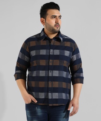 Instafab Plus Men Checkered Casual Blue Shirt