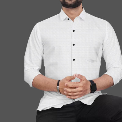 CLOSWIF Men Self Design Casual White Shirt