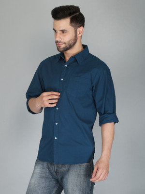 JHABAK'S Men Solid Casual Dark Blue Shirt