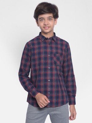 CRIMSOUNE CLUB Boys Checkered Casual Red Shirt