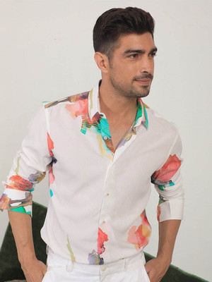 RARE RABBIT Men Printed Casual White Shirt
