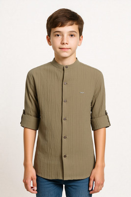 CAVIO Boys Solid Casual Green Shirt
