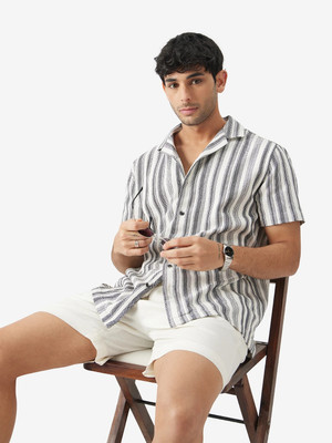 The Souled Store Men Striped Casual Black, Grey, White Shirt