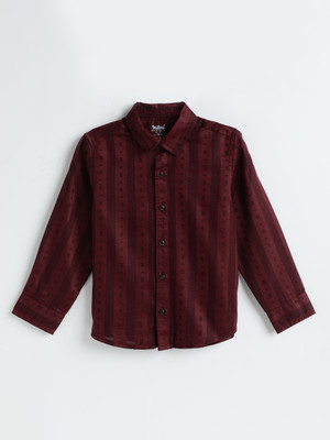 milou Boys Striped Casual Maroon Shirt