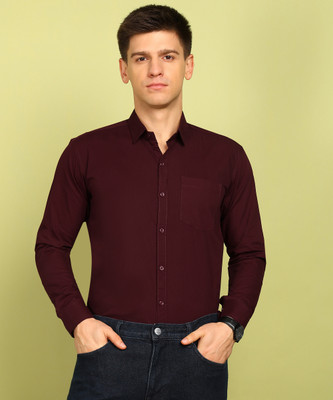 FUBAR Men Solid Formal Maroon Shirt