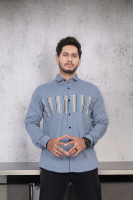 U AND J TREND Men Printed Casual Blue Shirt