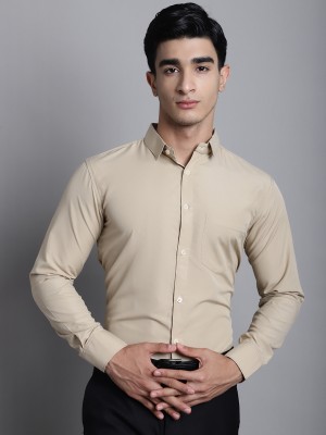 Majestic Man Men Solid Formal Beige Shirt