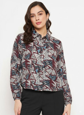 pecker Women Printed Casual Maroon, Grey Shirt