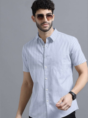 indicare Men Self Design Casual Light Blue Shirt