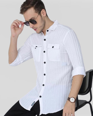 Eluyaana Fashion Men Self Design Casual White Shirt