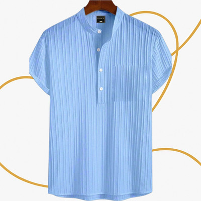 Jenil Fashion Men Solid Casual Light Blue Shirt