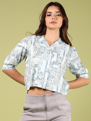 V-MART Women Printed Casual Grey Shirt