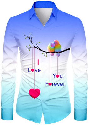 HD CREATION Men Graphic Print Casual Blue Shirt