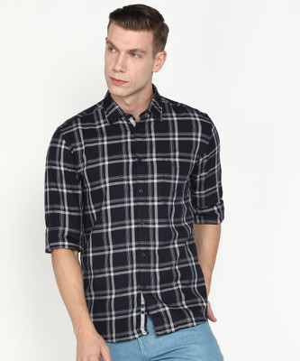 PARX Men Checkered Casual Dark Blue Shirt