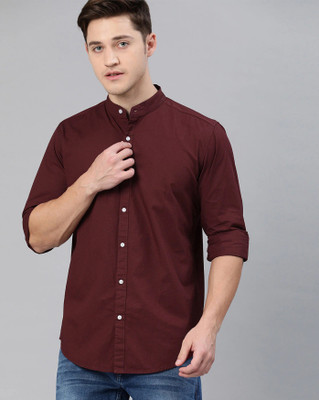 FUBAR Men Solid Casual Maroon Shirt