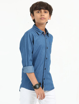 ROCKET SCIENCE Boys Solid Casual Blue Shirt