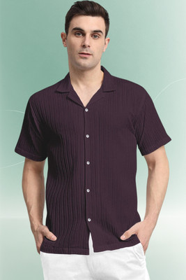 A DEEMOON TREND Men Solid Casual Purple Shirt