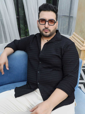 HEJAMAA CREATION Men Self Design Casual Black Shirt