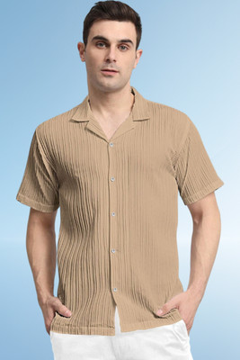 Dharamraj Fashion Men Self Design Casual Cream Shirt