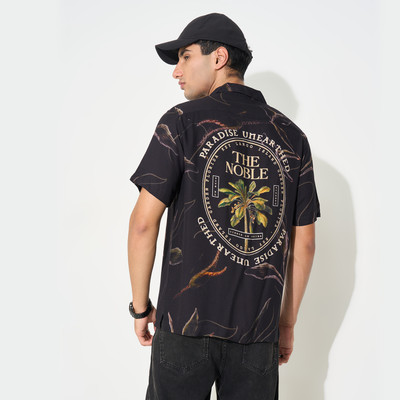 PEOPLE Men Printed Casual Black Shirt
