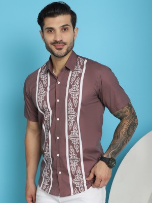 Indian Needle Men Printed Casual Brown, White Shirt