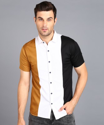 Urbano Fashion Men Color Block Casual Black, White, Yellow Shirt