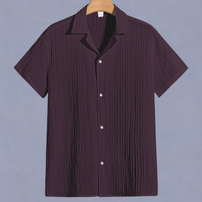 Look Trendy Men Self Design Casual Purple Shirt