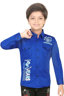 FASHION GRAB Boys Printed Casual Dark Blue, Light Blue, White Shirt