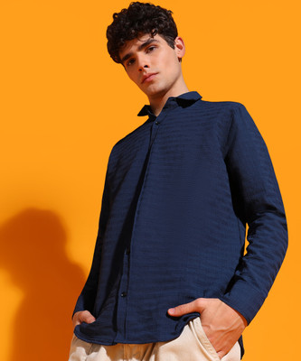 INDICLUB Men Solid Casual Dark Blue Shirt