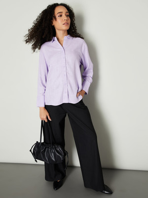 MAX Women Solid Casual Purple Shirt