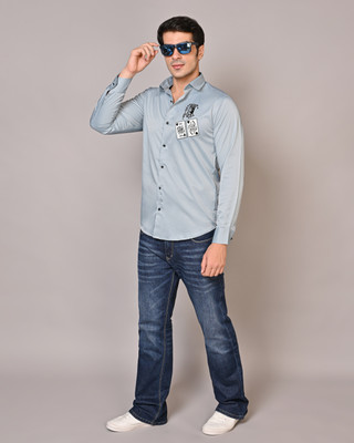 white apple jns Men Solid Party Light Blue Shirt