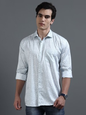 HETIERS Men Geometric Print, Printed Casual White, Green Shirt