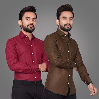 HASINI Fashion Men Solid Casual Multicolor Shirt(Pack of 2)