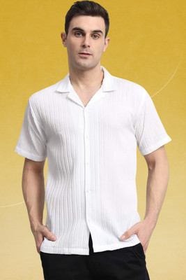 A DEEMOON TREND Men Self Design Casual White Shirt