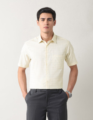 ARROW Men Checkered Formal Yellow Shirt