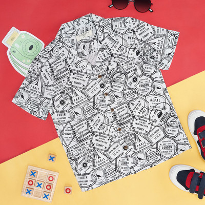 Pantaloons Junior Boys Printed Casual Black, White Shirt