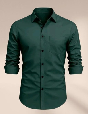MUMIN Men Solid Formal Dark Green Shirt