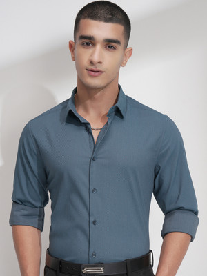 HIGHLANDER Men Self Design Casual Blue Shirt