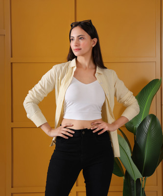 swaggish Women Striped Casual Yellow Shirt