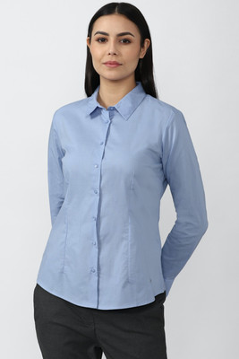 VAN HEUSEN Women Solid Casual Blue Shirt