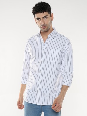 R&B Men Striped Casual White Shirt