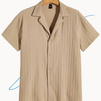 A DEEMOON TREND Men Self Design Casual Cream Shirt