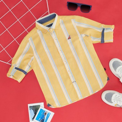 Pantaloons Junior Boys Dyed/Ombre Casual Yellow, White, Light Blue Shirt