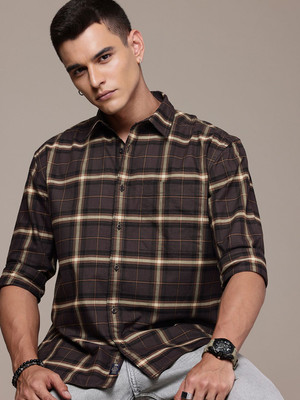 Roadster Men Checkered Casual Brown Shirt