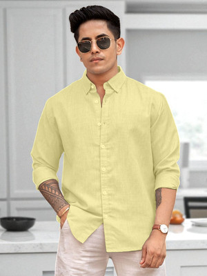 Yanthi Store Men Solid Casual Yellow Shirt
