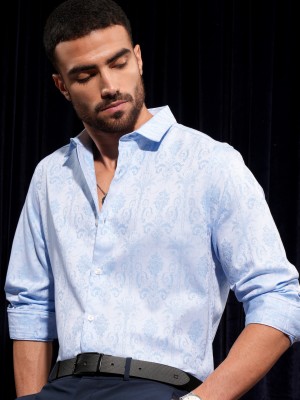 LOCOMOTIVE Men Printed Casual Light Blue Shirt