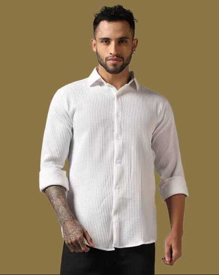Thinknest Fashion Men Self Design Formal White Shirt