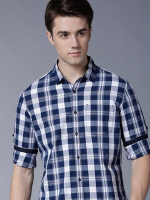HIGHLANDER Men Checkered Casual Blue Shirt