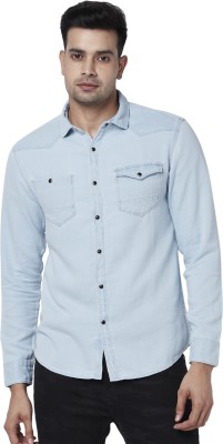 SF Jeans by Pantaloons Men Solid Casual Blue Shirt